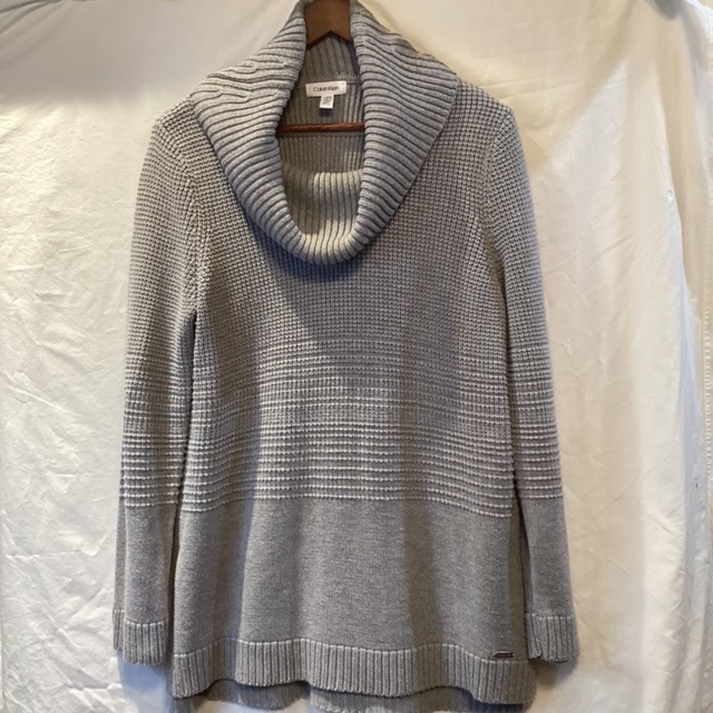 Calvin Klein Sweater Women's Gray Cowl Neck Ribbed Knit Pull Over Size‎ L
